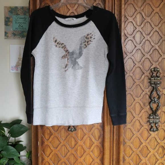 American Eagle Outfitters Vintage Raglan Sweater - Leopard print Eagle Logo - Picture 14 of 16